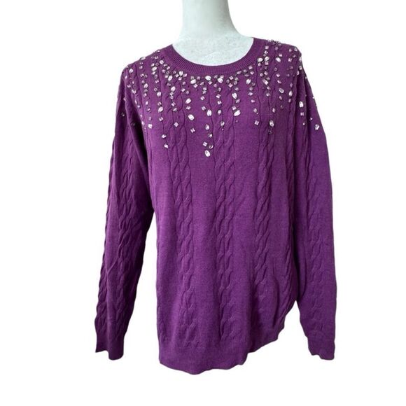 Isaac Mizrahi Live Purple Sweater Cable Knit Gemstone QVC Cardigan Size Small - Picture 15 of 15